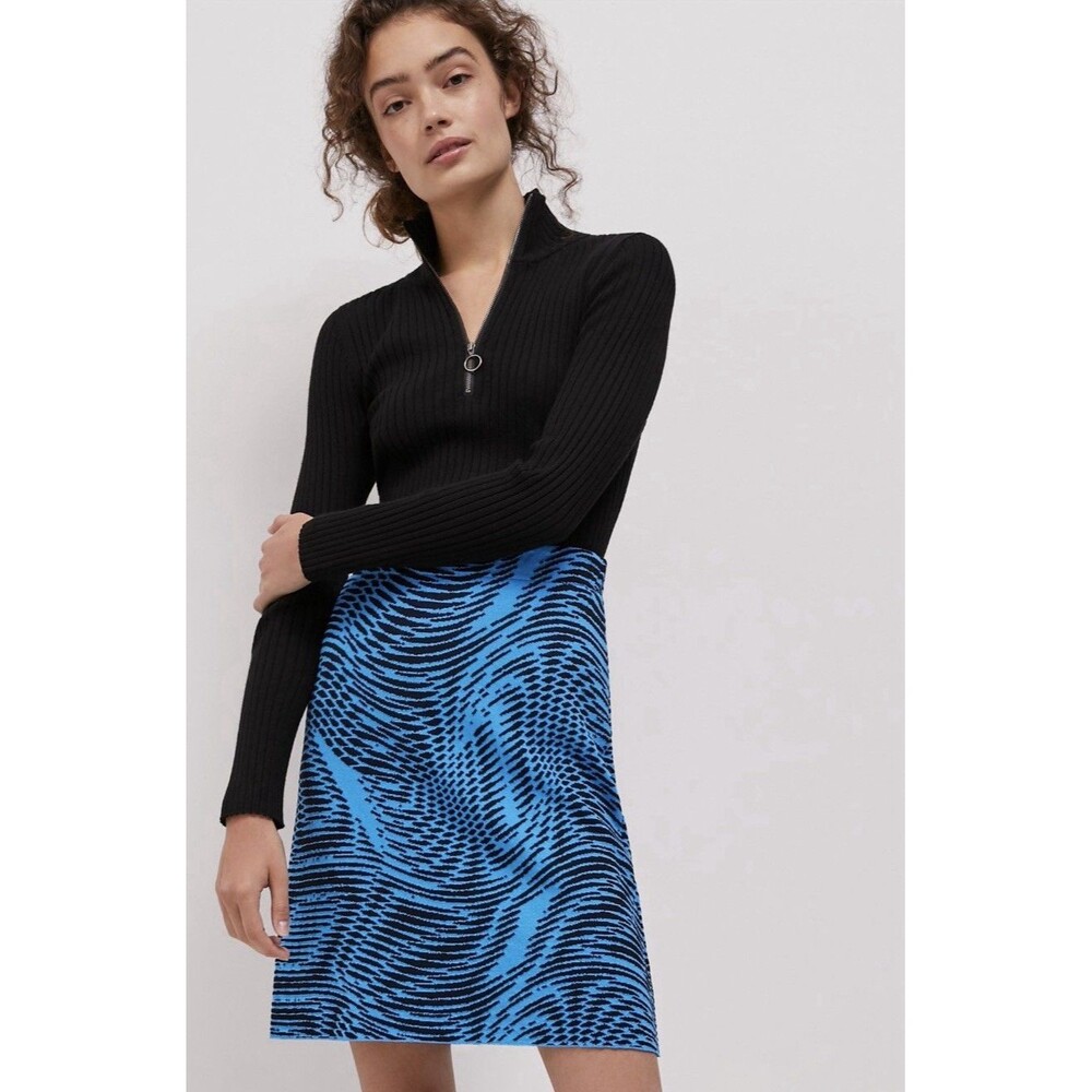 aldomartins ANTHROPOLOGIE Valencia Mini Skirt Blue Black Abstract Women's MEDIUM